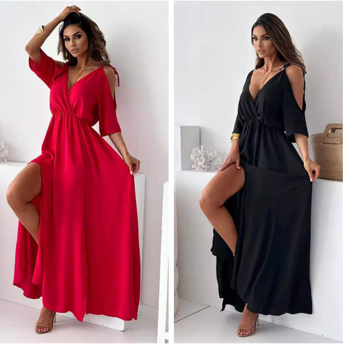 Aurora | Flatterende V-halsjurk met zijsplit