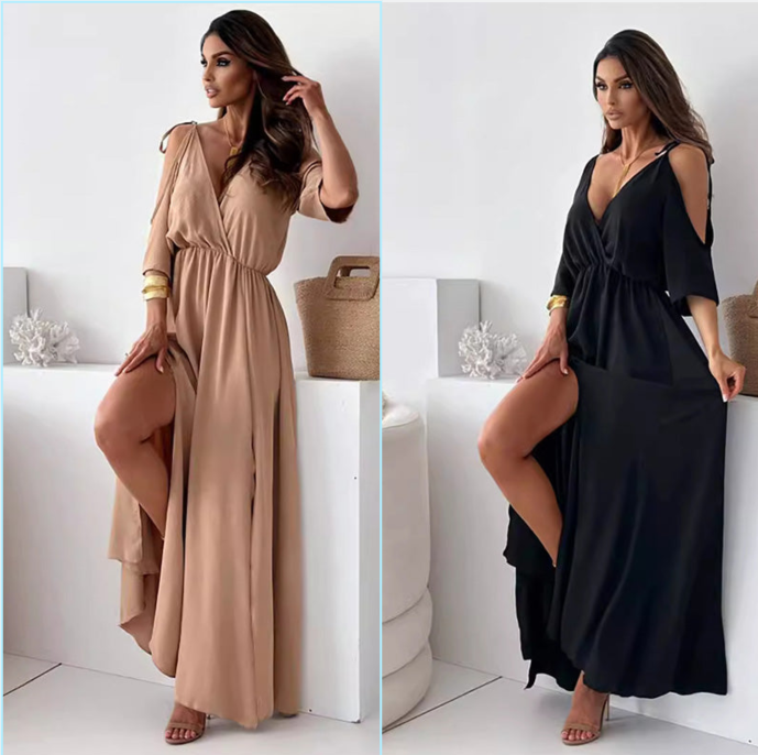 Aurora | Flatterende V-halsjurk met zijsplit