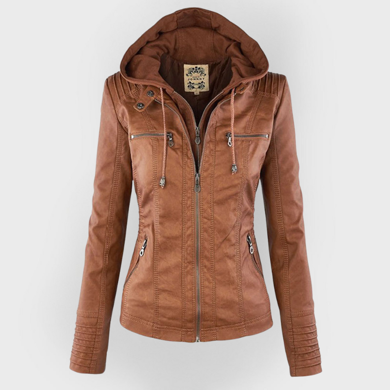 Francien – Modieuze Leren Jas met Capuchon