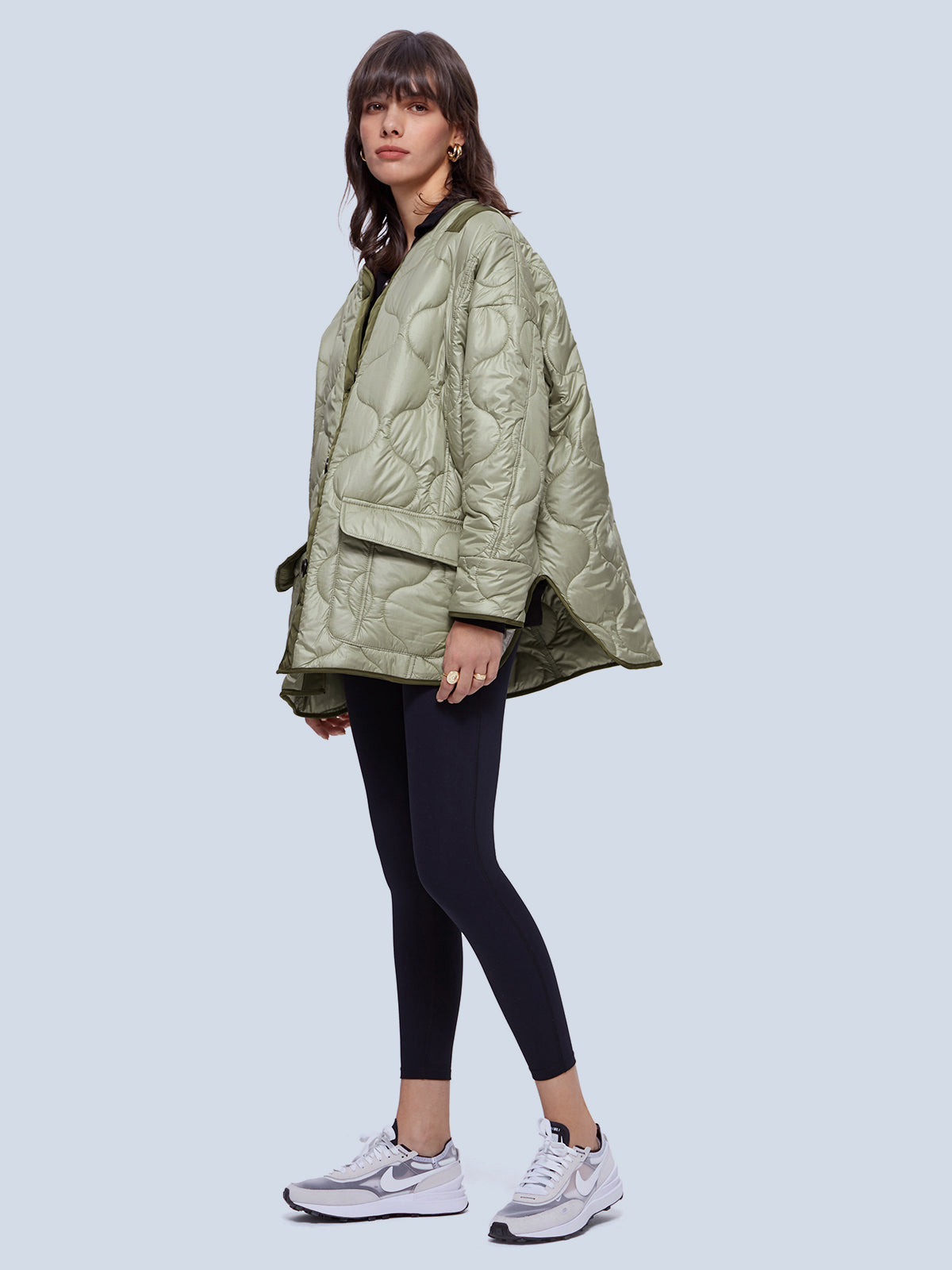 Groene gewatteerde jas voor dames